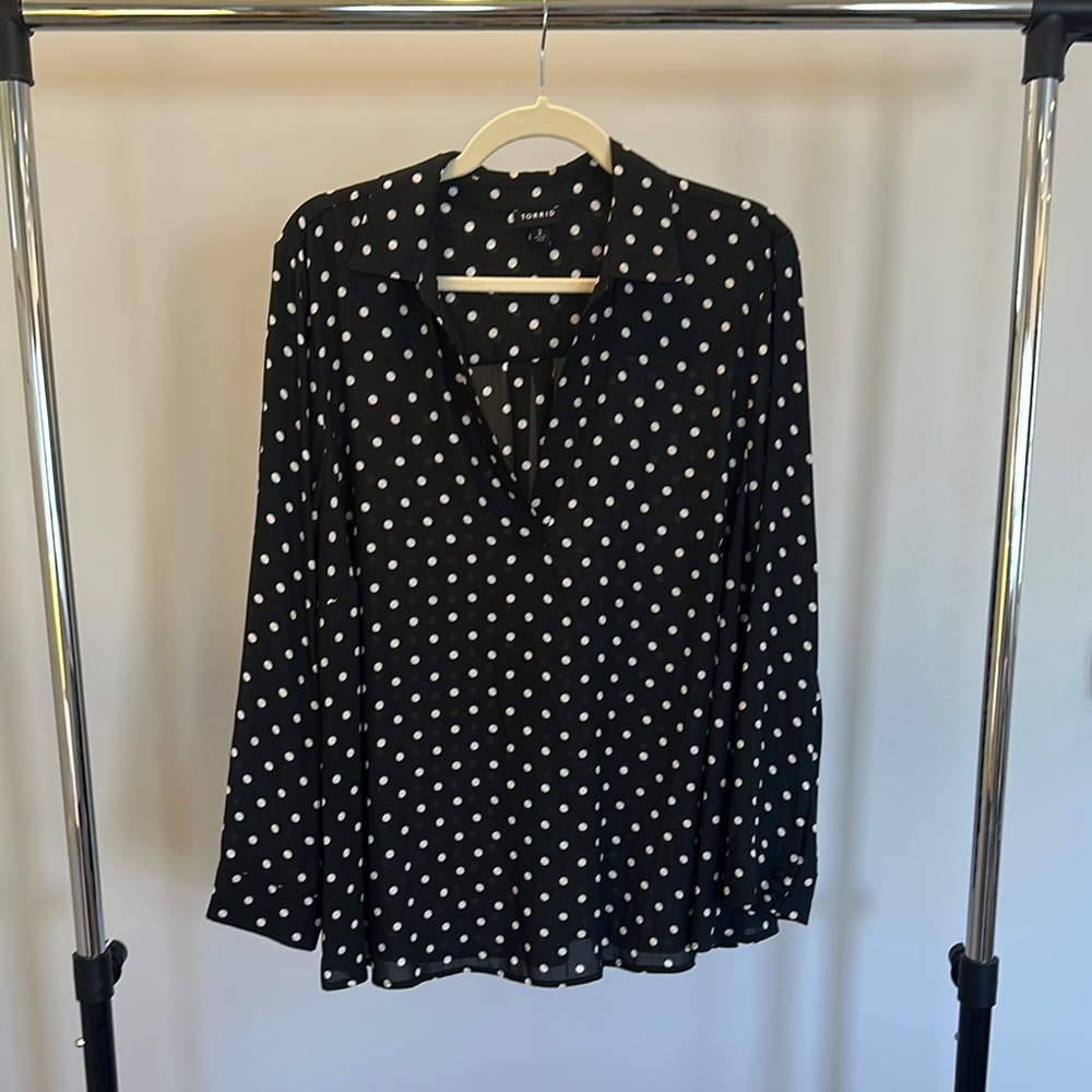 Torrid Black and White Relaxed Blouse with Mandarin Collar